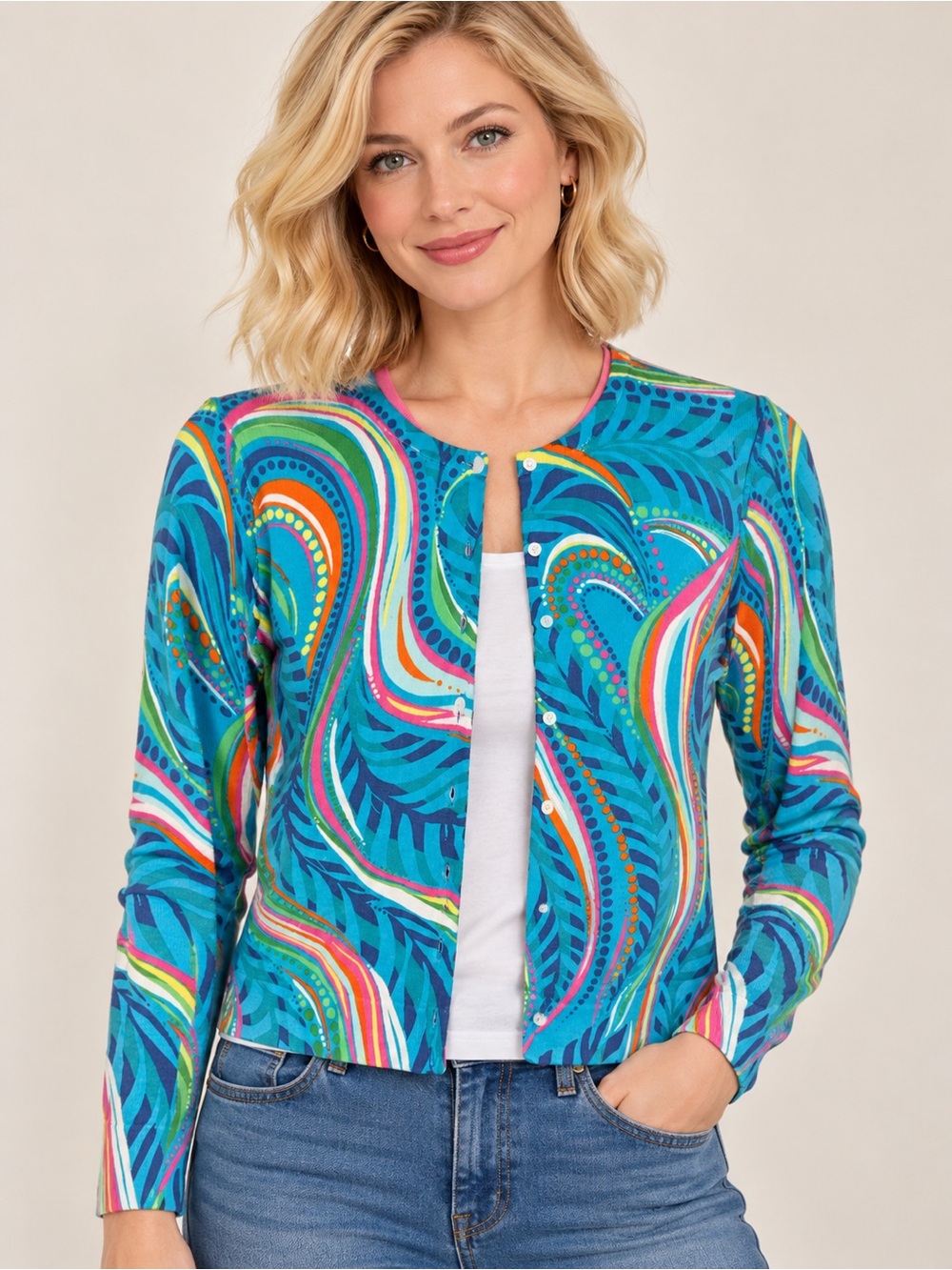 Lilly Pulitzer Turquoise Multi-Color Printed Cardigan SM
